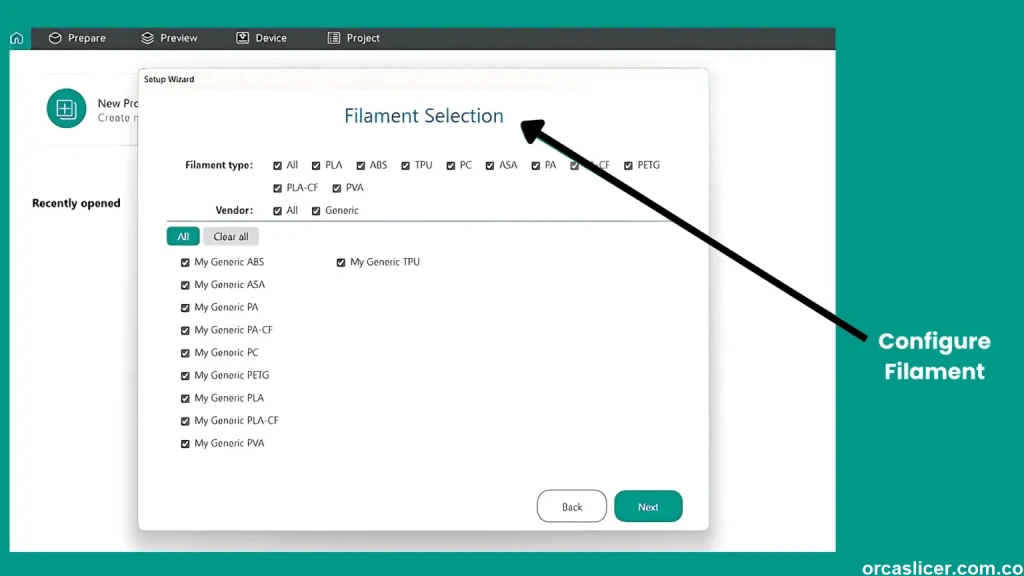Configure Filament